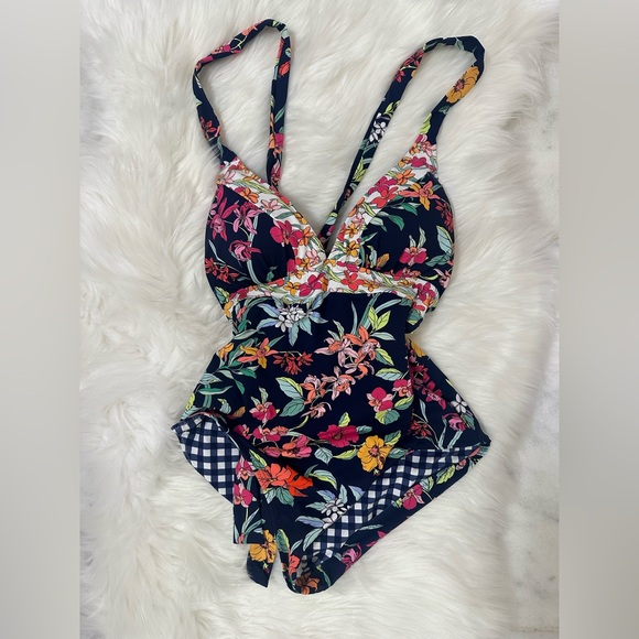 NWT Tommy Bahama Summer Floral Reversible Cross-Back One-Piece Swimsuit - Picture 6 of 7